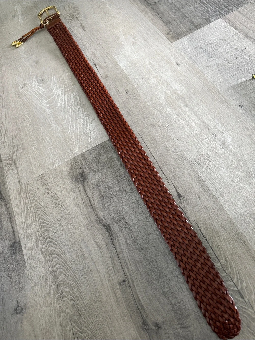 MICHAEL Kors Braided Leather Belt in Brown with Gold Buckle